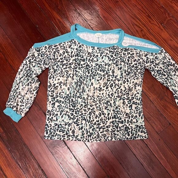 1.4.3 Story By Line-up Medium Animal print Blue Teal Sweatshirt Cut Outs in Arms - Picture 1 of 6